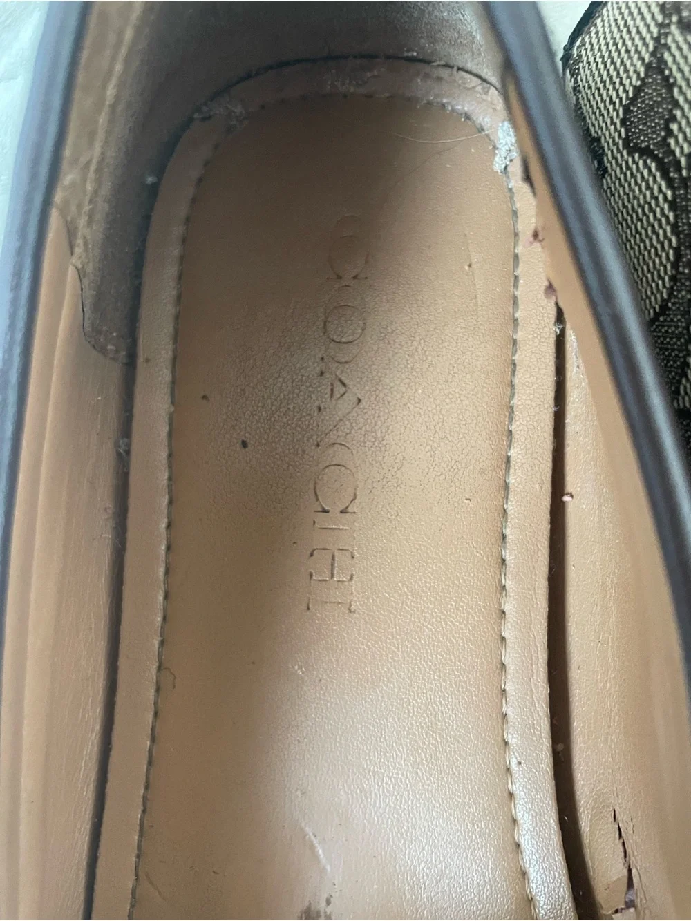 Coach Brown Signature Canvas Moccasins with Gold Plaque